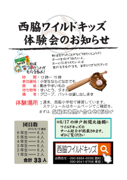 西脇ワイルドキッズ 体験会のお知らせ 西脇ワイルドキッズ 体験会の