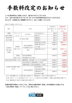 手数料改定のお知らせ
