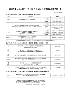 2015年 レギュラトリーサイエンス エキスパート研修会一覧