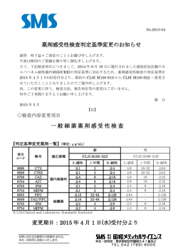 薬剤感受性検査判定基準変更のお知らせ