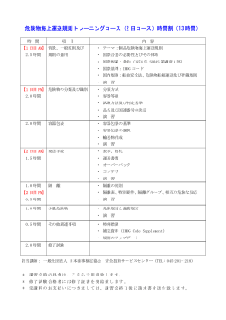 危険物海上運送規則トレーニングコース（2 日コース）時間割（13 時間）