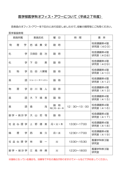 医学部医学科オフィス・アワーについて（平成27年度）