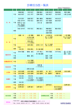 診療担当医一覧表