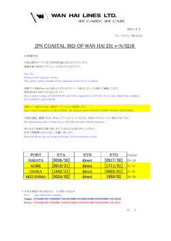 M/V WAN HAI 231 V-N/S218 遅延と寄港順変更の件