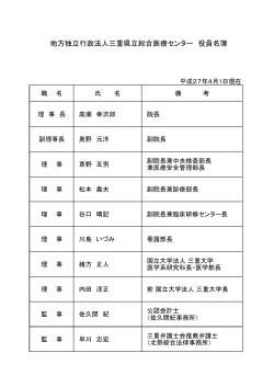 地方独立行政法人三重県立総合医療センター 役員名簿