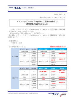 メガ・エッグ モバイル MySIMのご利用料金および 通信容量の改定の