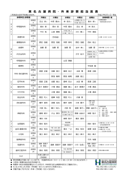 東 名 古 屋 病 院 ・ 外 来 診 察 担 当 医 表