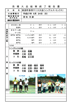 東員町春季テニス大会(シングルス・ミックス） 各 種 大 会 結 果 終 了 報