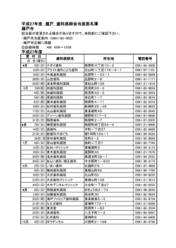 平成27年度 瀬戸 歯科医師会当直医名簿 瀬戸市