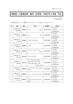保険者、公費負担者 番号・記号表 平成27年4月版 訂正