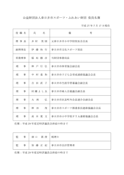 公益財団法人春日井市スポーツ・ふれあい財団 役員名簿