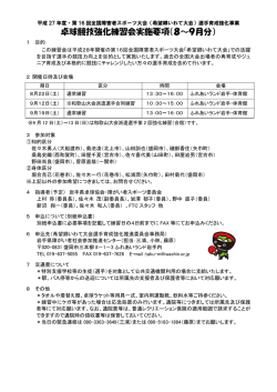卓球競技強化練習会実施要項（4～6月分）