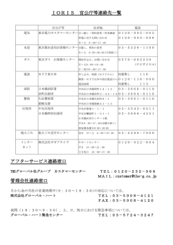 IORIS 官公庁等連絡先一覧 アフターサービス連絡窓口 管理会社連絡窓口