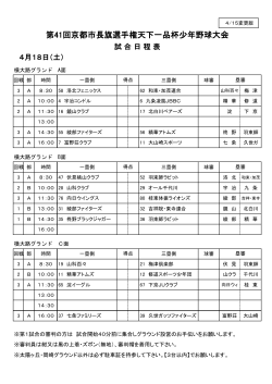 4月18日（土） 試合日程表 - 全京都少年野球振興会 天下一品杯