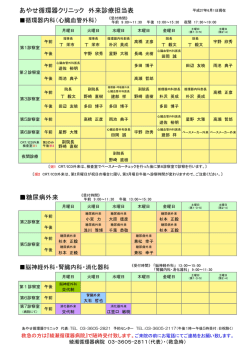 糖尿病外来 あやせ循環器クリニック 外来診療担当表