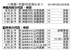 ＜休診・代診のお知らせ＞ 2015年5月23日作成