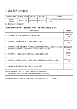 認定取消のお知らせ