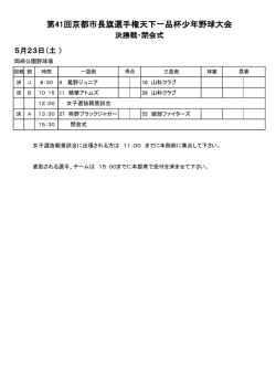 （土） 試合日程表 - 全京都少年野球振興会 天下一品杯