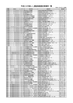 平成26年度JL認証制度認定事業所一覧