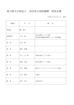 地方独立行政法人 奈良県立病院機構 役員名簿