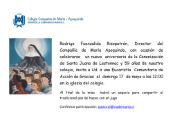 Invitaci&oacute;n -Misa 17 Mayo 2015