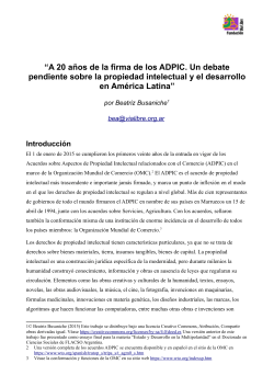“A 20 años de la firma de los ADPIC. Un debate pendiente sobre la