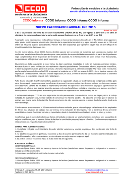 Hoja informativa sobre el nuevo Calendario Laboral del INE suscrito