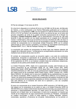 HECHO RELEVANTE El Prat de Llobregat, 31 de marzo de 2015