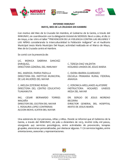 INFORME INMUNAY MAYO, MES DE LA CRUZADA SIN HAMBRE