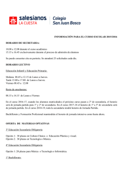 INFORMACIÓN PARA EL CURSO ESCOLAR 2015