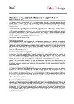 Fitch Afirma en AAA(col) las Calificaciones de Isagen S.A .E.S.P