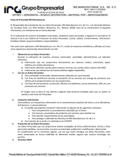 Aviso de Privacidad IRG Manufacturas El Responsable del