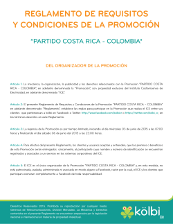 Reglamento promoción Partido Costa Rica - Colombia.