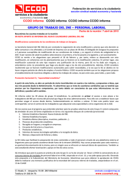 Hoja informativa del Grupo de trabajo del INE de ABRIL de 2015