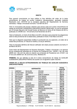 EDICTO Para general conocimiento se hace p&uacute;blica la lista