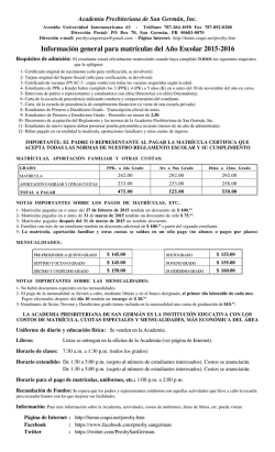 Informaci&oacute;n sobre requisitos de ingreso, matr&iacute;culas