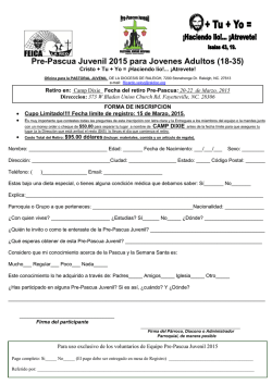 Hoja de registro para Pre-Pascua Juvenil 2015 Jovenes Adultos