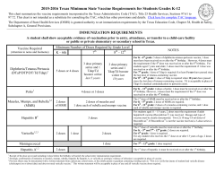 2015-2016 Texas Minimum State Vaccine Requirements for