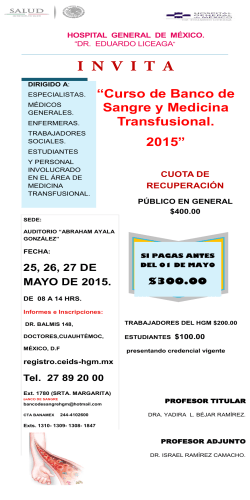 “Curso de Banco de Sangre y Medicina Transfusional. 2015”