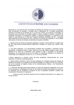 1 Resolución de 15 de Abril de 2015, del Instituto de Astrofísica de