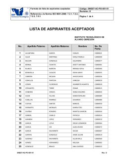 LISTA DE ASPIRANTES ACEPTADOS - Instituto Tecnológico de