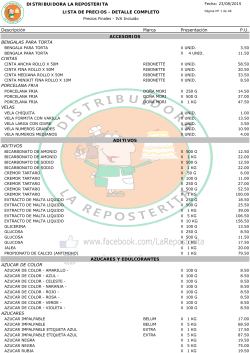 Lista de precios - Distribuidora La Reposterita