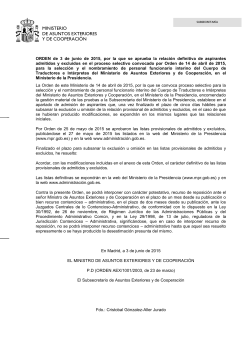 Orden de 3 de junio de 2015 por la que se aprueba la relación