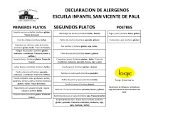 Declaración de Alérgenos. - Escuela Infantil San Vicente de Paúl