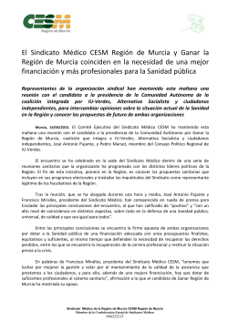 El Sindicato Médico CESM Región de Murcia y Ganar la Región de