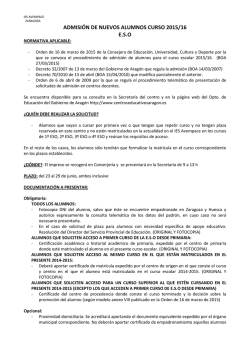 Instrucciones proceso de admisi&oacute;n ESO curso 2015
