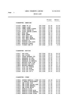 LEWIS STAGNETTO LIMITED 30/05/2015 Page 1 PRICE LIST