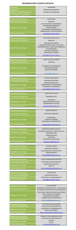 INFORMACI&Oacute;N CUERPO DOCENTE Facultad: Programa: Director
