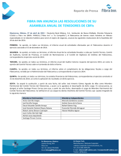 FIBRA INN ANUNCIA LAS RESOLUCIONES DE SU ASAMBLEA