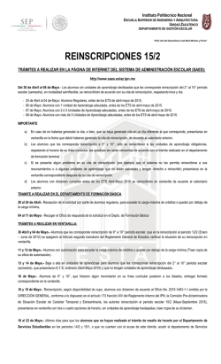 REINSCRIPCIONES 15/2 - ESIA - Instituto Politécnico Nacional